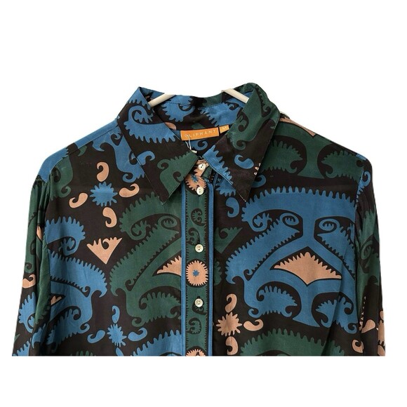 NEW Oliphant Womens Size Medium Button Down Blue & Teal Uzbek Printed Blouse - Picture 3 of 9